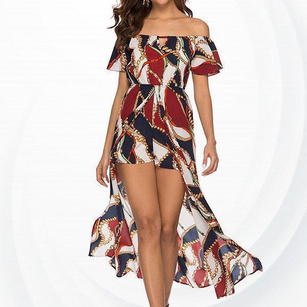 Image: Ethiomereb - Off Shoulder Waist Elastic Beach Romper Dress